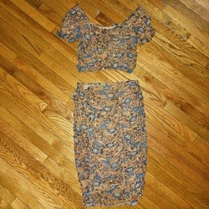 House Of Harlow 1960 Matching Off The Shoulder Ruched Top And Skirt